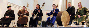 Kongar-ool Ondar, Mai-ool Sedip, Bady-Dorzhu Ondar, Ayan-ool Sam, Ayan Shirizhik, and Sean Quirk.  Photo by John O'Hara, Whitefish Bay Herald, WI. 2006 tour of USA