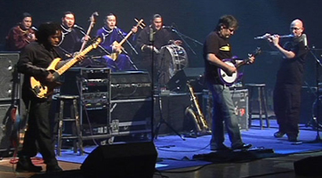 Back: Nachyn Choodu, Bady-Dorzhu Ondar, Ayan-ool Sam, Ayan Shirizhik. Front: Victor Wooten, Bela Fleck, Jeff Coffin