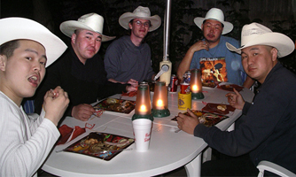 Ayan-ool Sam, Mai-ool Sedip, Sean Quirk, Bady-Dorzhu Ondar, Ayan Shirizhik, and Dr. Christopher Hull. Texas. 2007 tour of USA